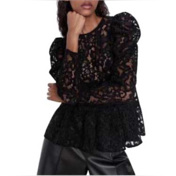 Zara Black Velvet Lace Peplum Babydoll Top | Size Small - Picture 1 of 6